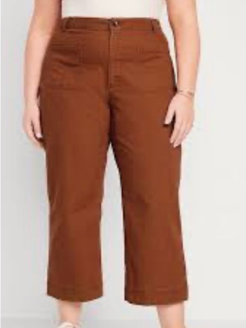 Women's plus size 26 High-Rise Cropped Wide-Leg Pants Brown